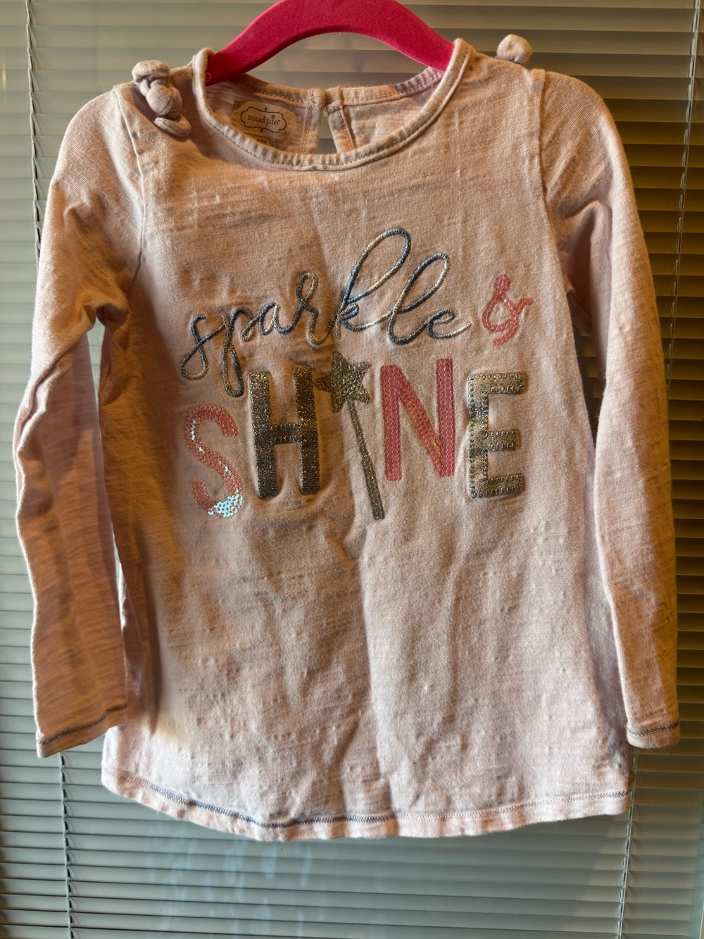 Mud Pie Sparkle & Shine Long Sleeve Graphic Tee Pink Girls Size 4T 5T